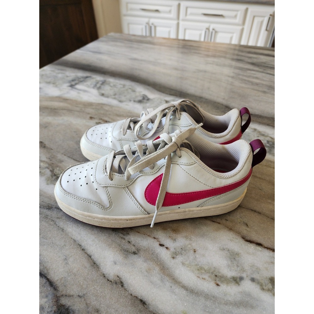 Nike Court Borough Low 2 GS White Pink Burgundy Sneakers Kids Size 5Y
